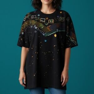 Vintage 1980s Gem Splatter Graffiti Crew Short Sleeve Oversized T-shirt